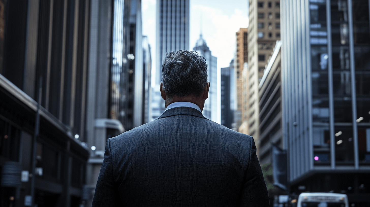 A lawyer standing in the street in Sydney CBD.