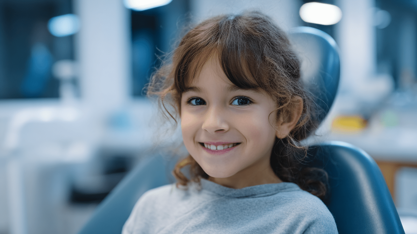 A child sitting in a dental chair in a clinic in Vista, San Diego.