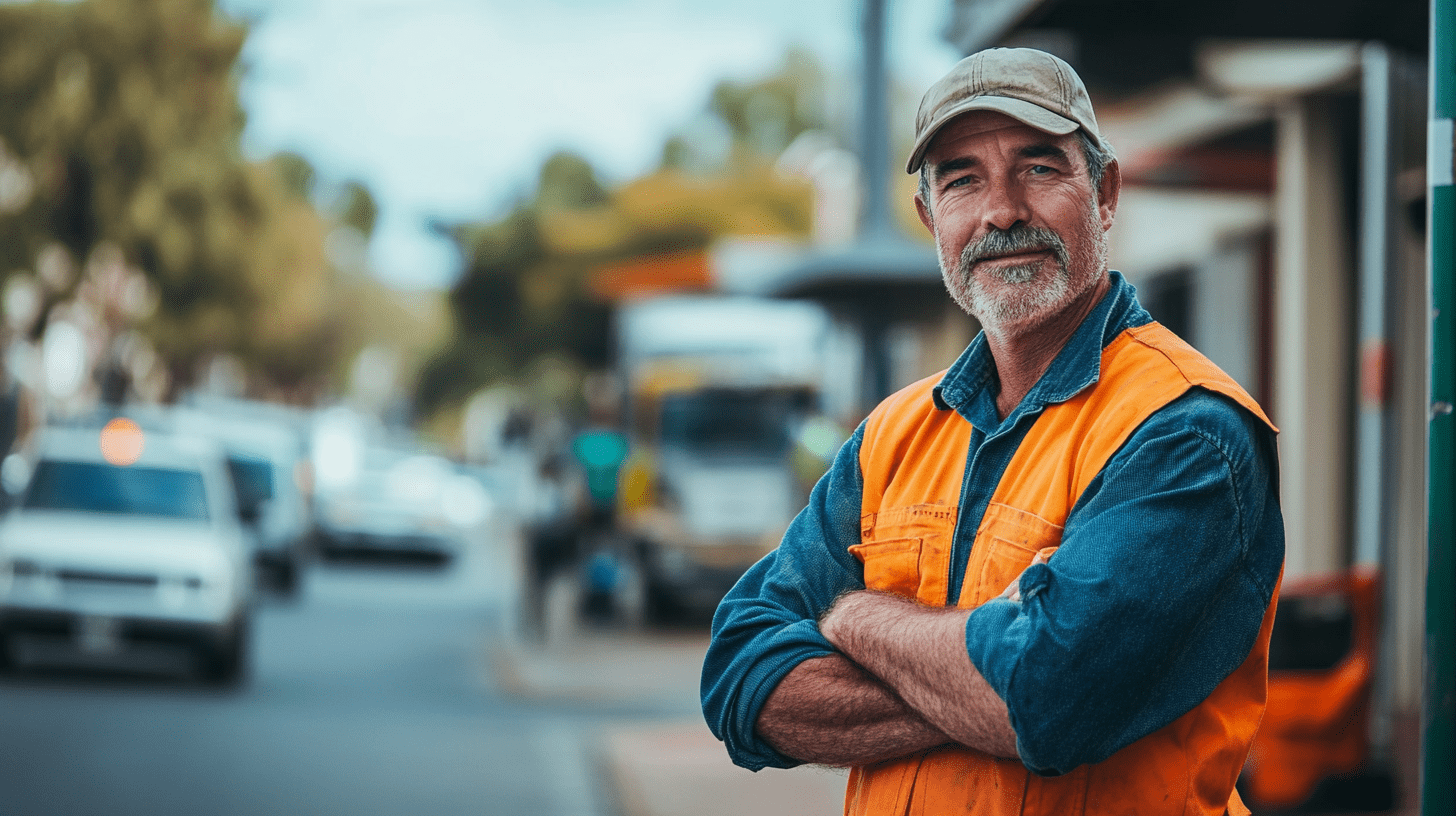 A Tradesman standing in the street in Wagga Wagga.