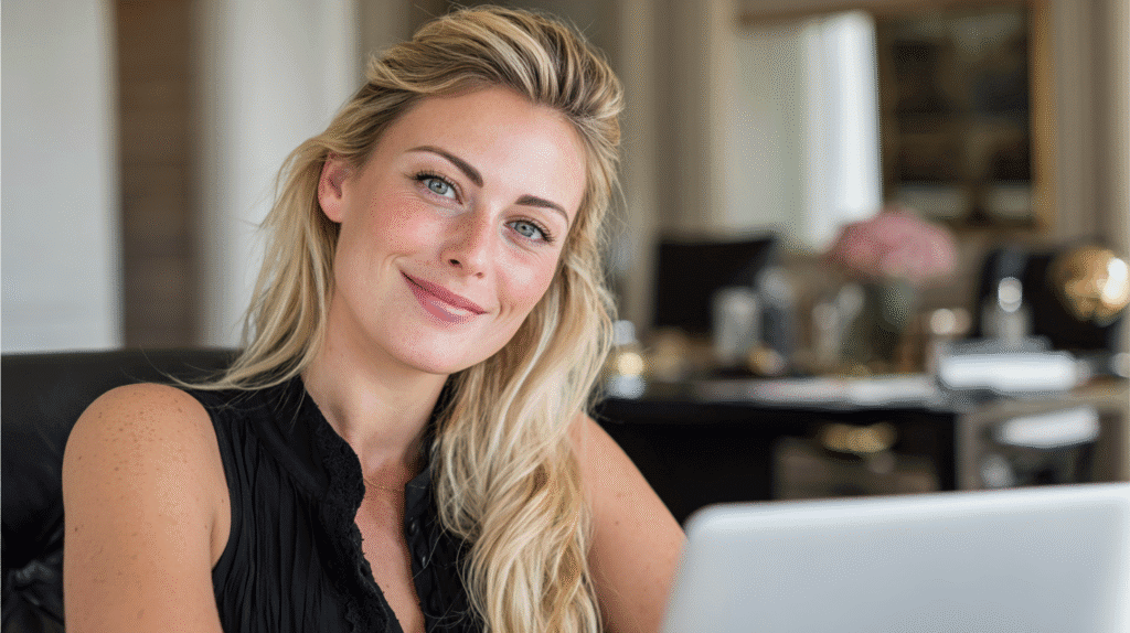 A real estate agent working on her schema markup for advanced SEO.