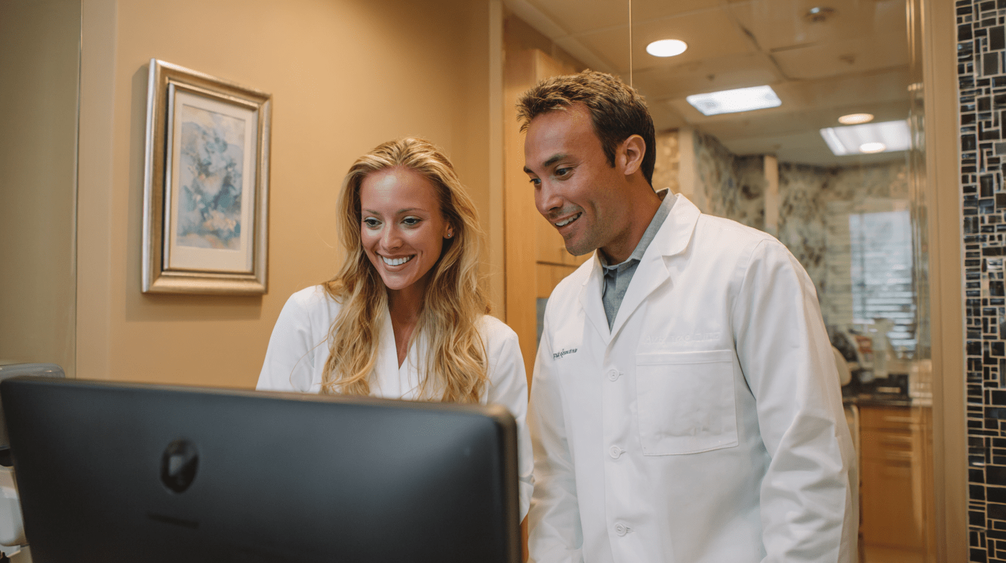 Two dentists working on their Blog in Bankers Hill, San Diego.