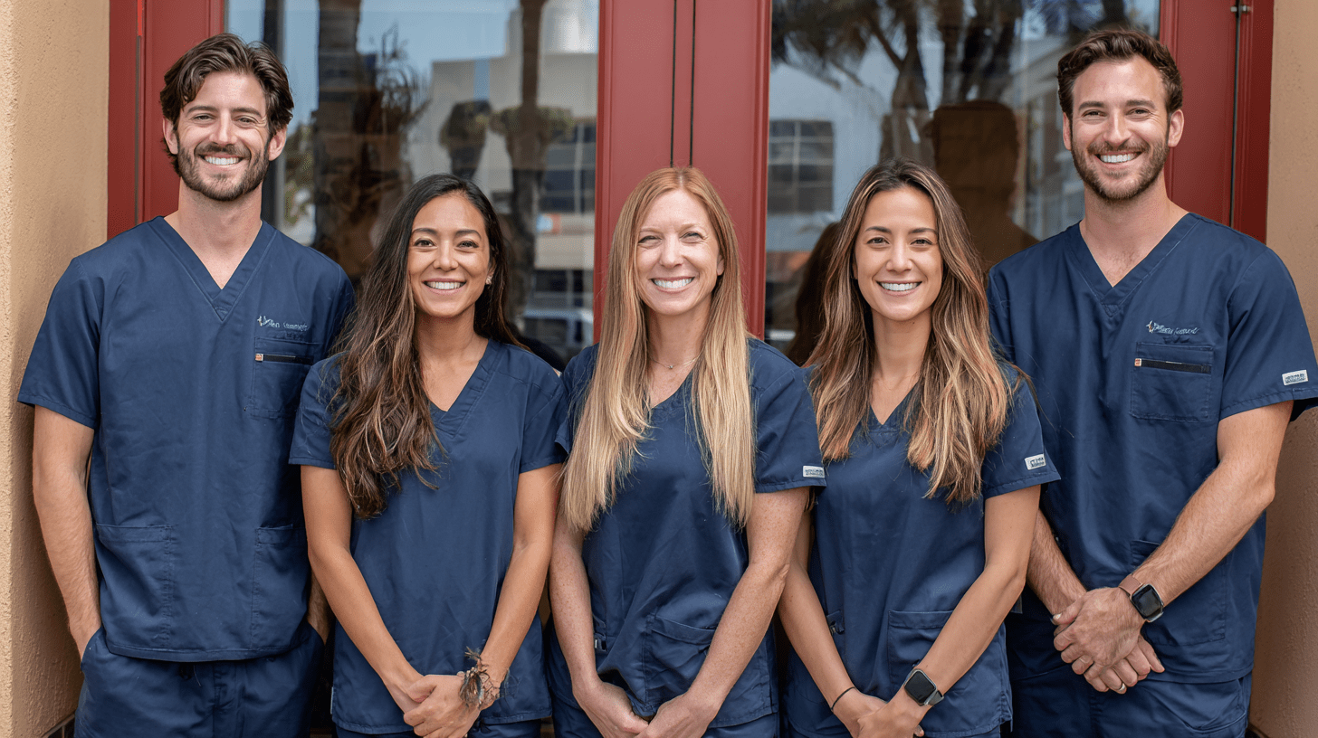 A team of dentists standing outside their clinic in Bankers Hill, San Diego.
