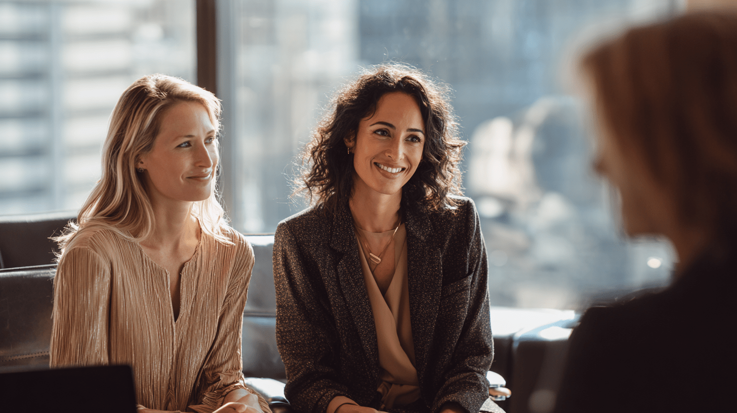 Two female entrepreneurs meeting with their lawyer to start their business. 