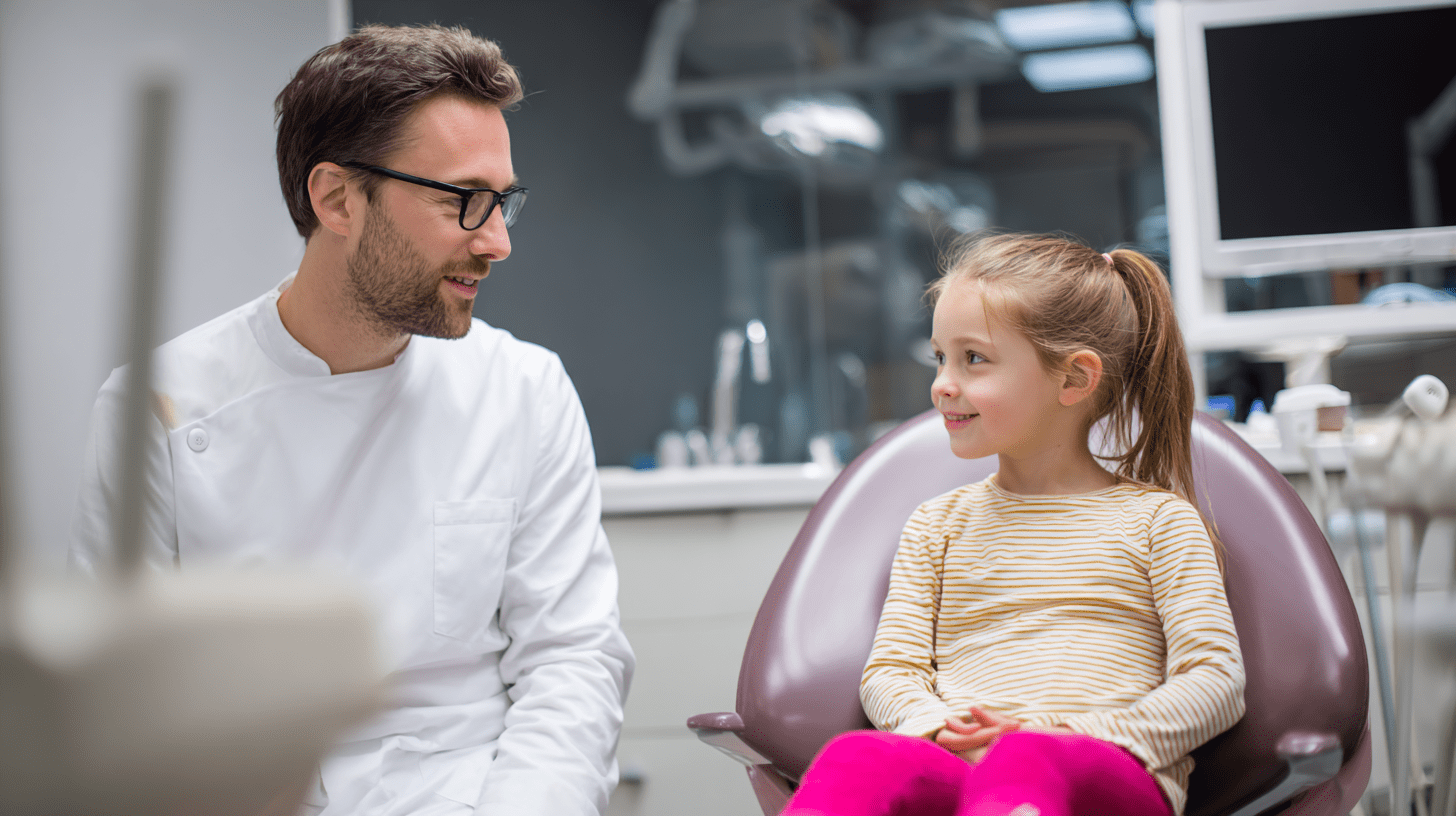 A dentist treating a young patient in his clinic.
