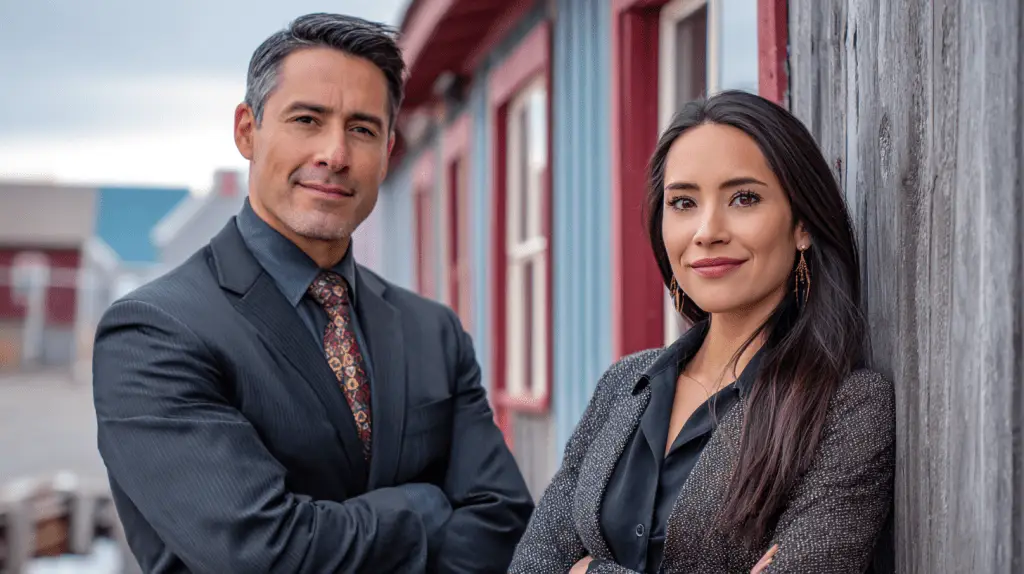 Two family lawyers standing outside their office in Barrow, Alaska.
