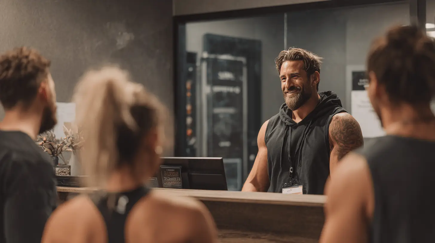 A gym owner welcoming new members to his gym.