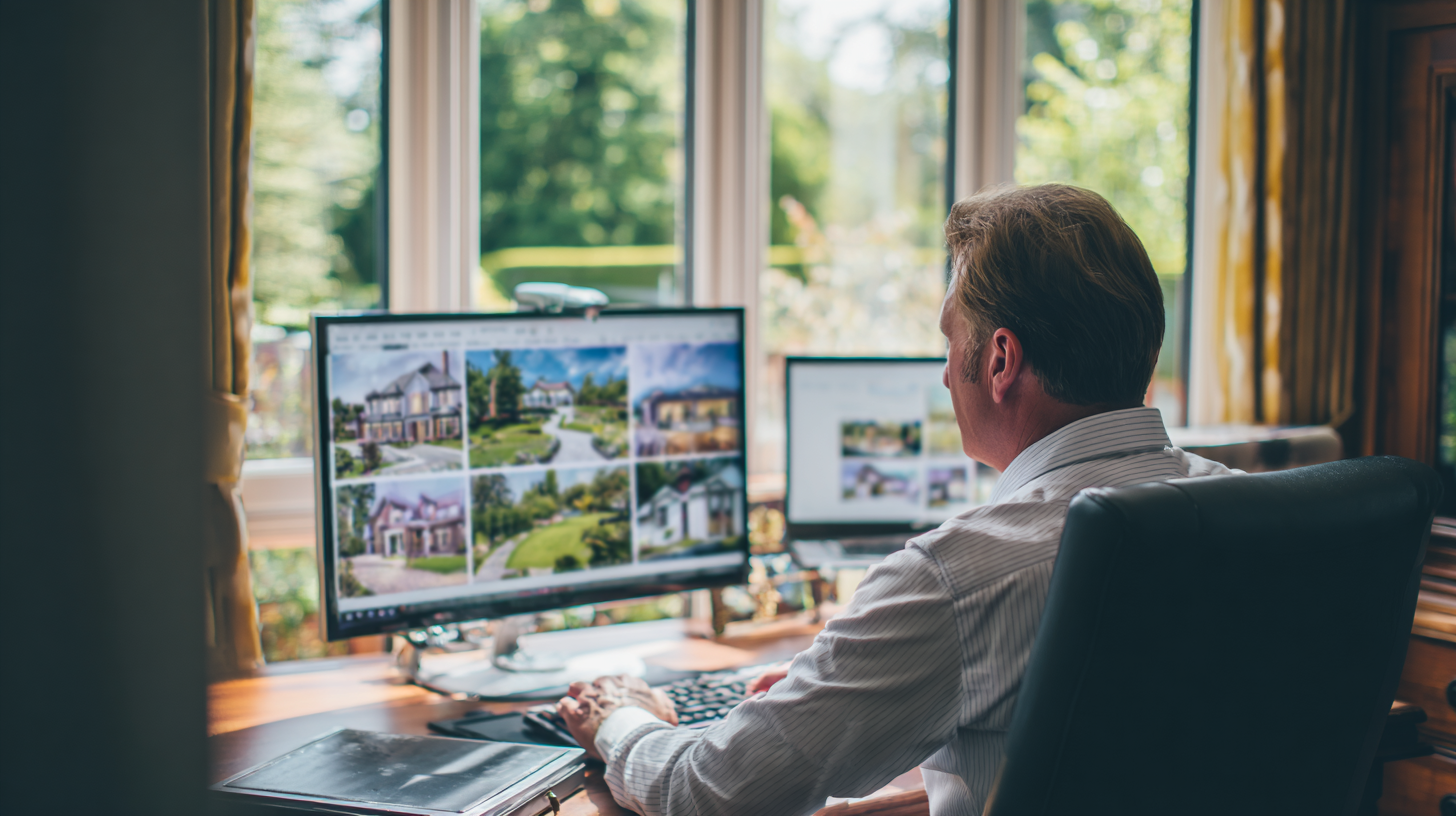 A real estate agent looking at his listings on his computer.