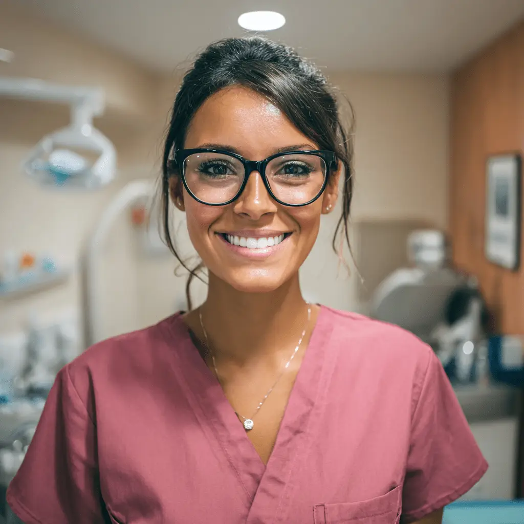 A female dentist standing in her new clinic.