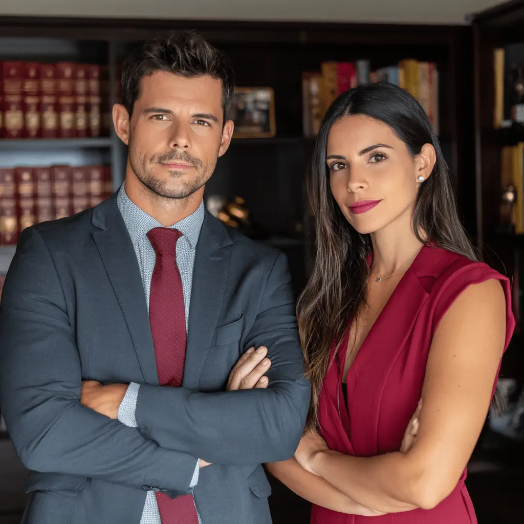 Two lawyers standing in their office for their new law firm.