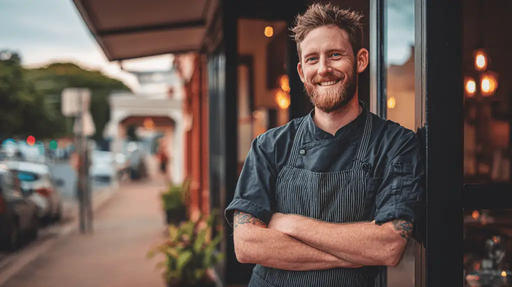 A chef standing outside his restaurant in Harristown, Toowoomba.
