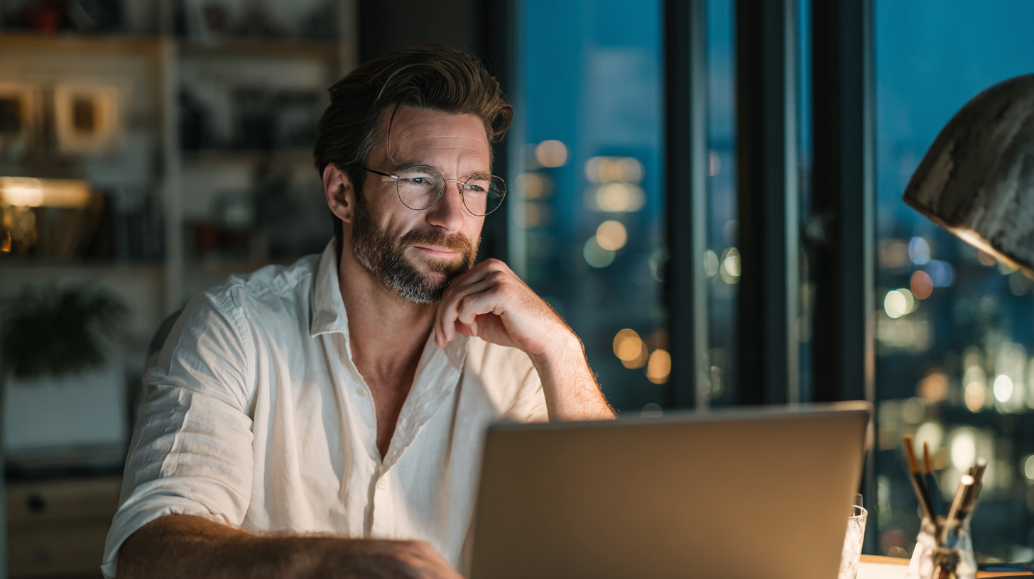 An independent real estate agent working on his SEO in his home office.