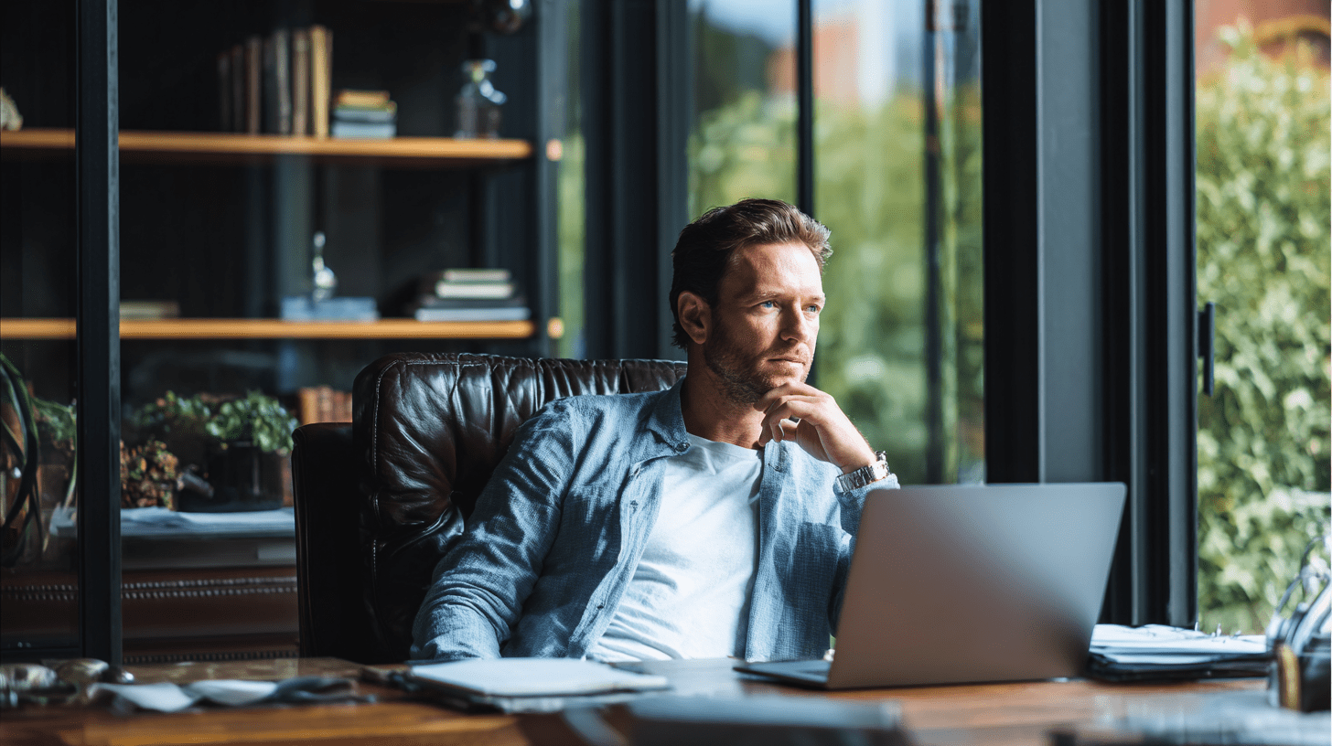 A lawyer sitting in his office in Toowoomba working on his SEO.