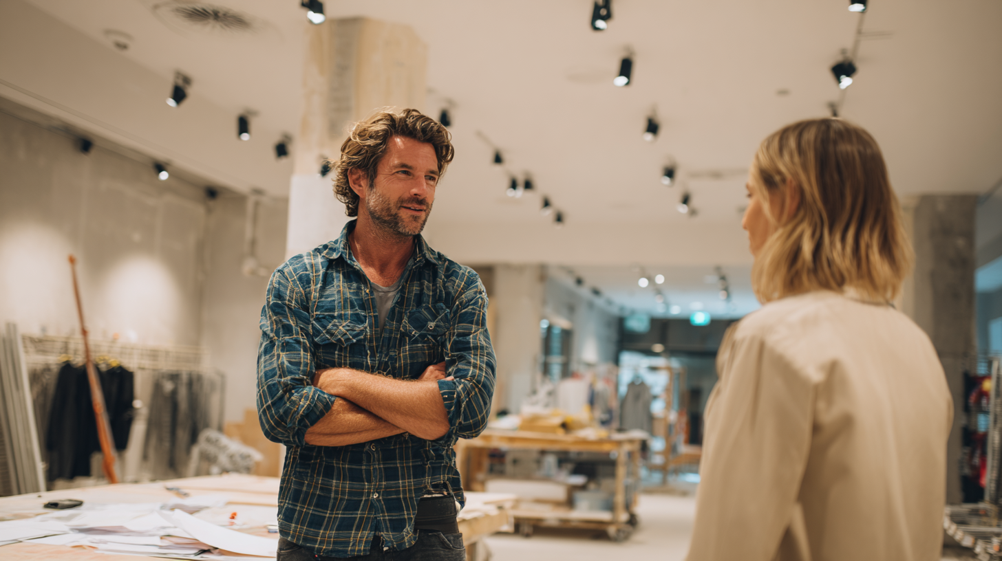 A retail store fitout contractor talking to his client in her retail shop.