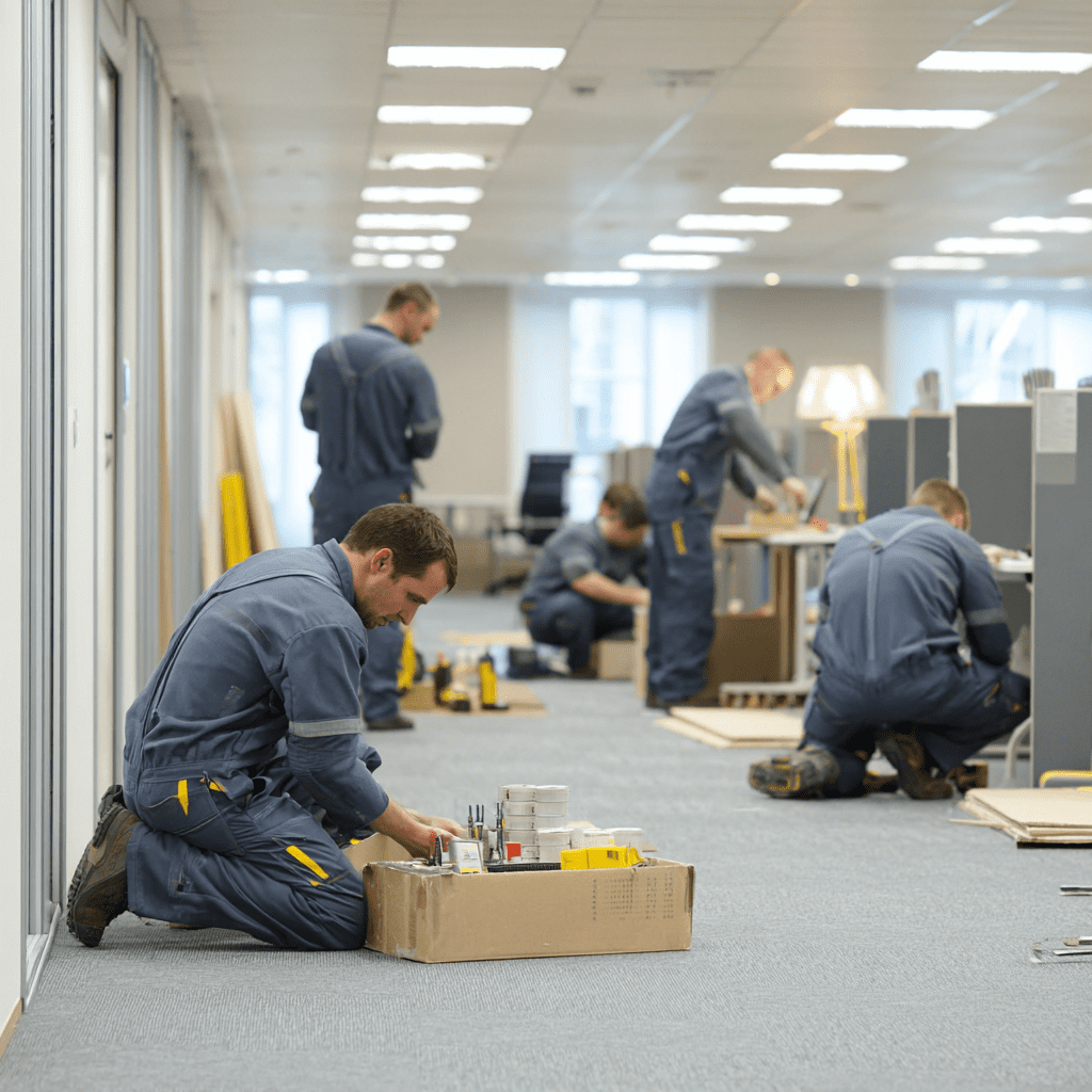 A shop fitout company working at a job site.