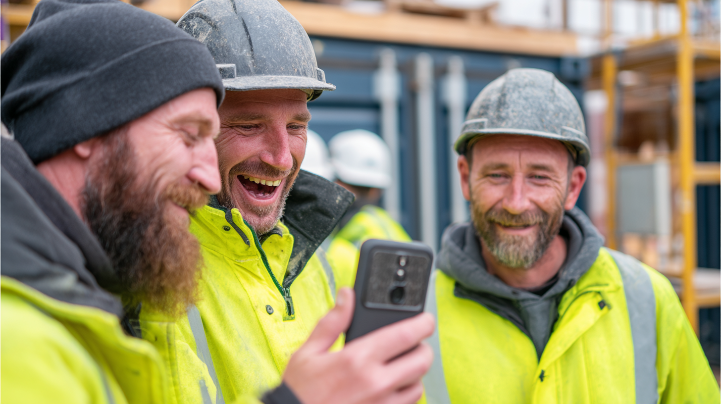 Three shop fitters looking at their mobile SEO.