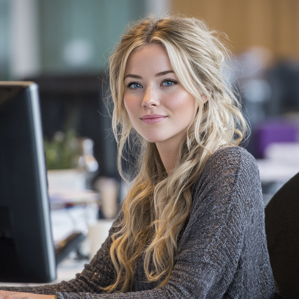 A Virtual Bookkeeper from International Outsourcing Group working on her computer at her desk.