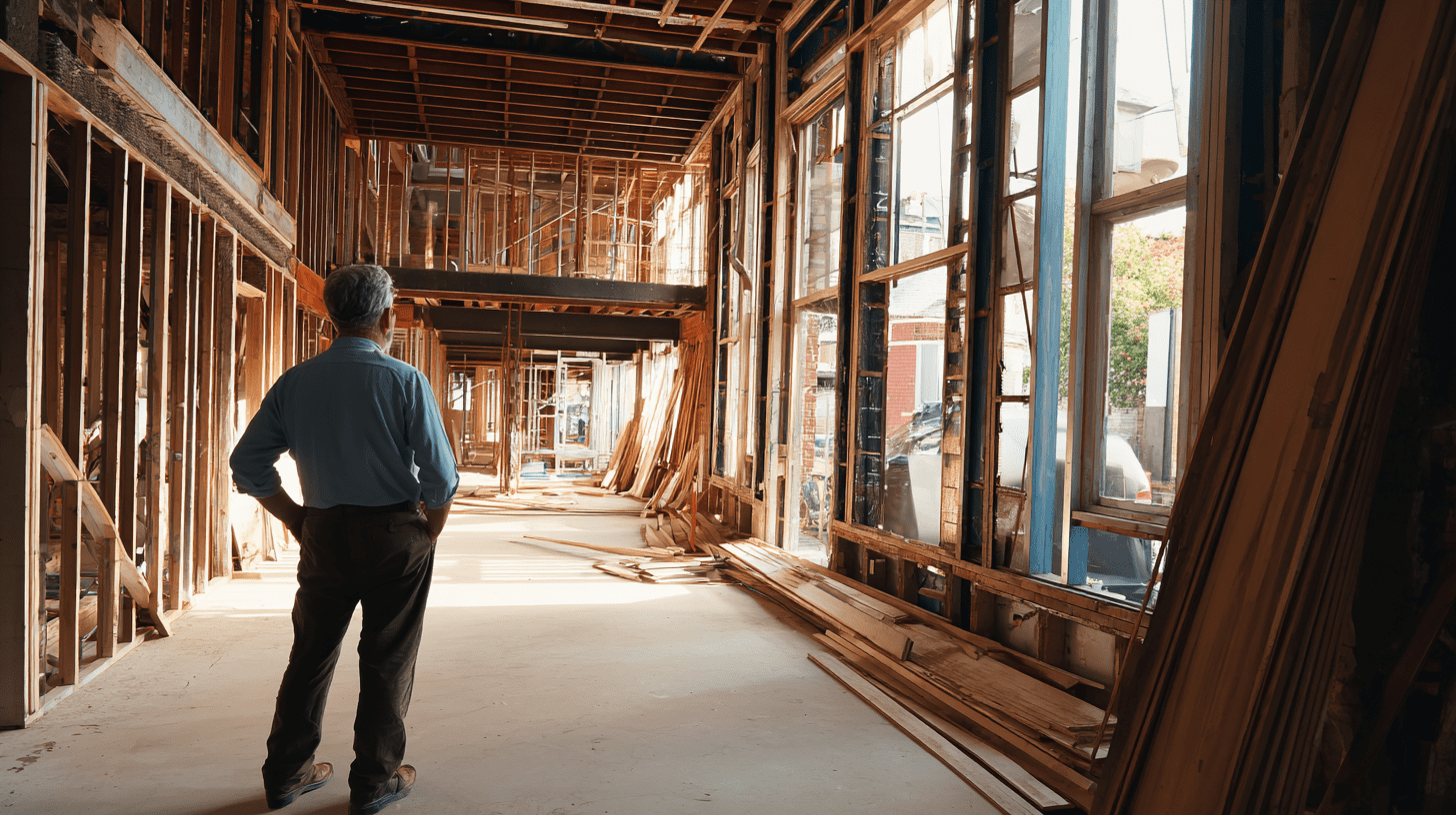 A shop fitting contractor standing at a new job site.