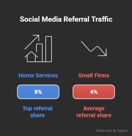 An infographic showing data on website traffic obtained from social media referrals for home services.