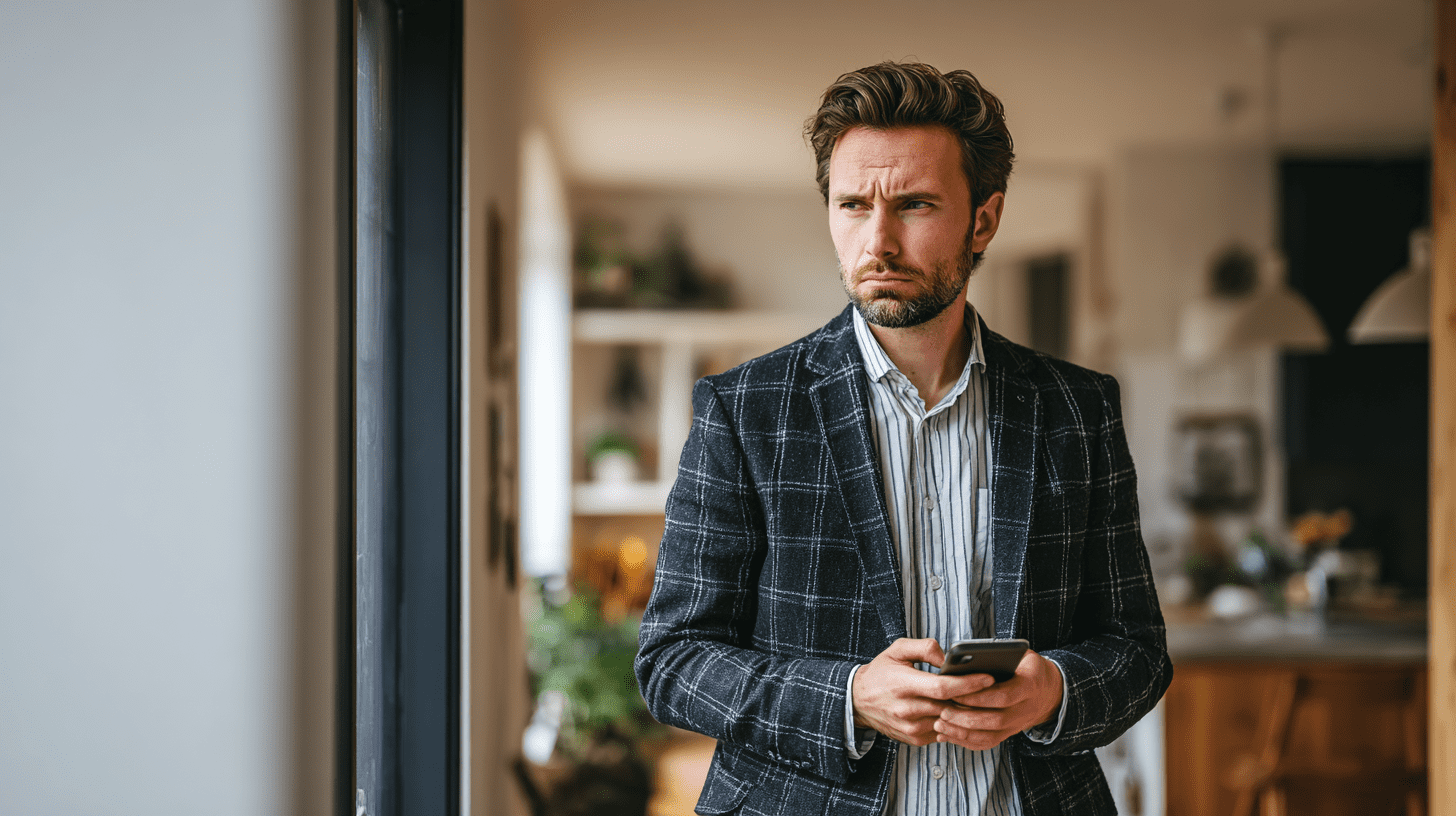 A Real Estate Agent looking at his Mobile SEO on his phone.