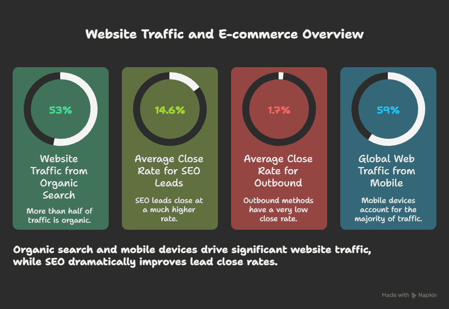 An infographic showing SEO statistics for small businesses on search volume and conversion rates.