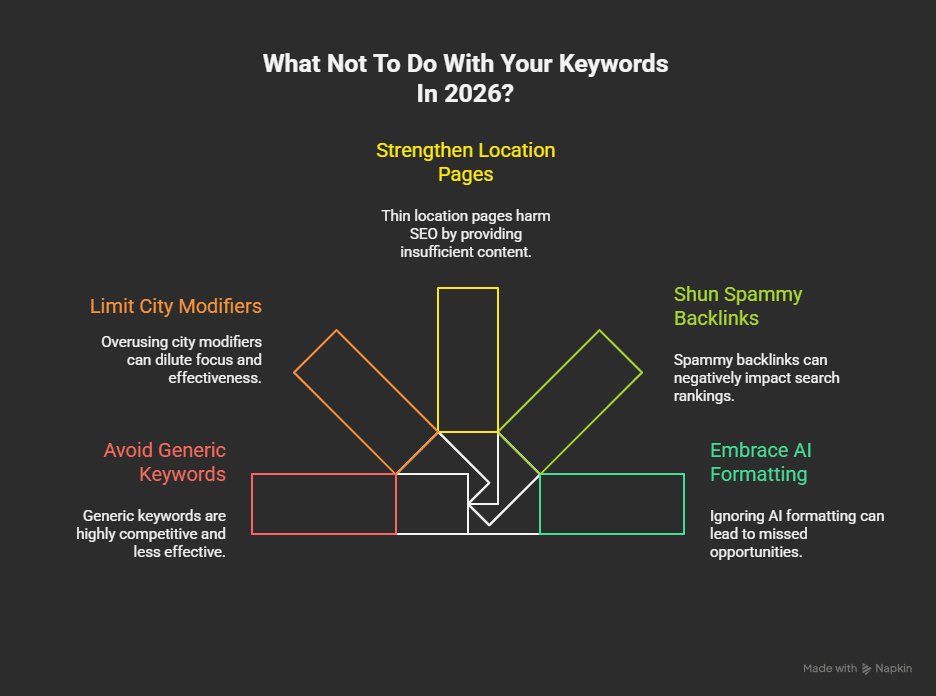 An infographic showing what Law Firms should avoid with their keywords in 2026.
