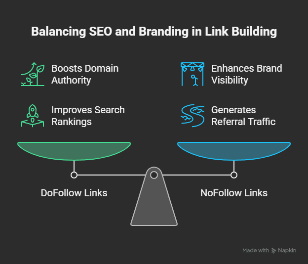 An infographic showing the differences between DoFollow links and NoFollow links for SEO.