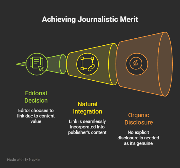 An infographic describing editorial backlinks and journalistic merit.