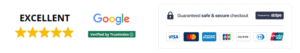 A trust bar showing Google Rating and Stipe secure payment.