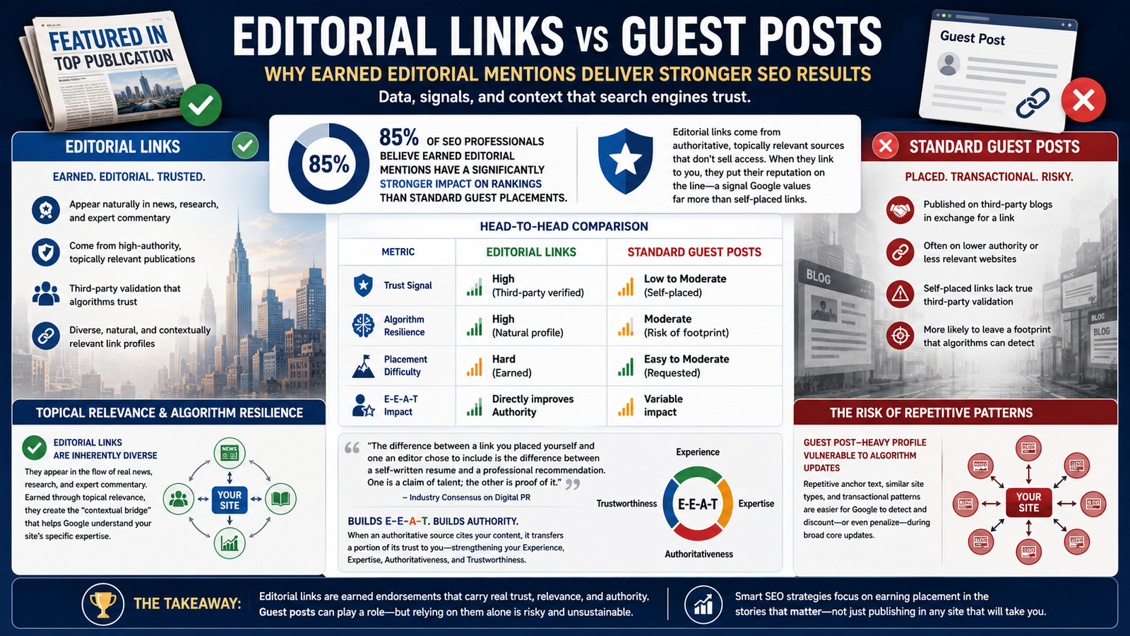 An infographic illustrating the stengths of Editorial Links.